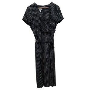 Vintage DJ Summers Polka Dot Wrap Midi Dress Black White‎ Size 14 80s Belted